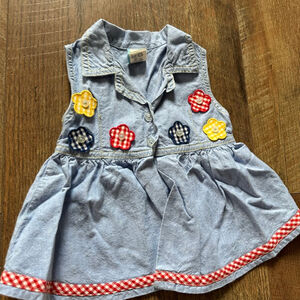 Baby vintage Casual Dress 6-9 Months Blue with Gingham Flowers